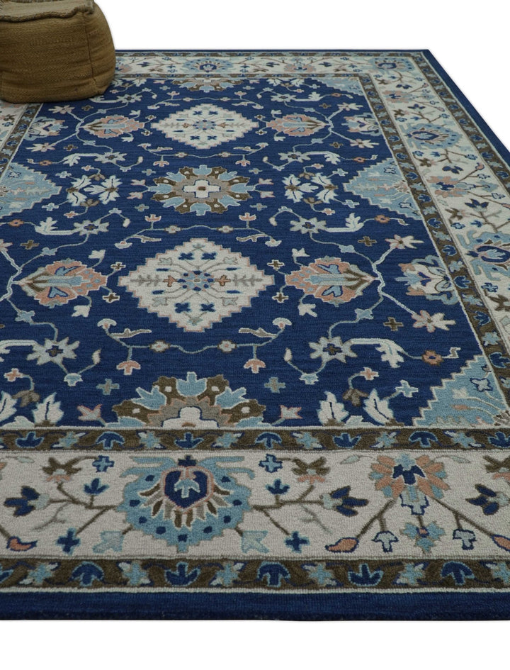 Custom Made Traditional Oriental Design Blue And Beige Hand - Tufted Wool Area Rug - The Rug Decor