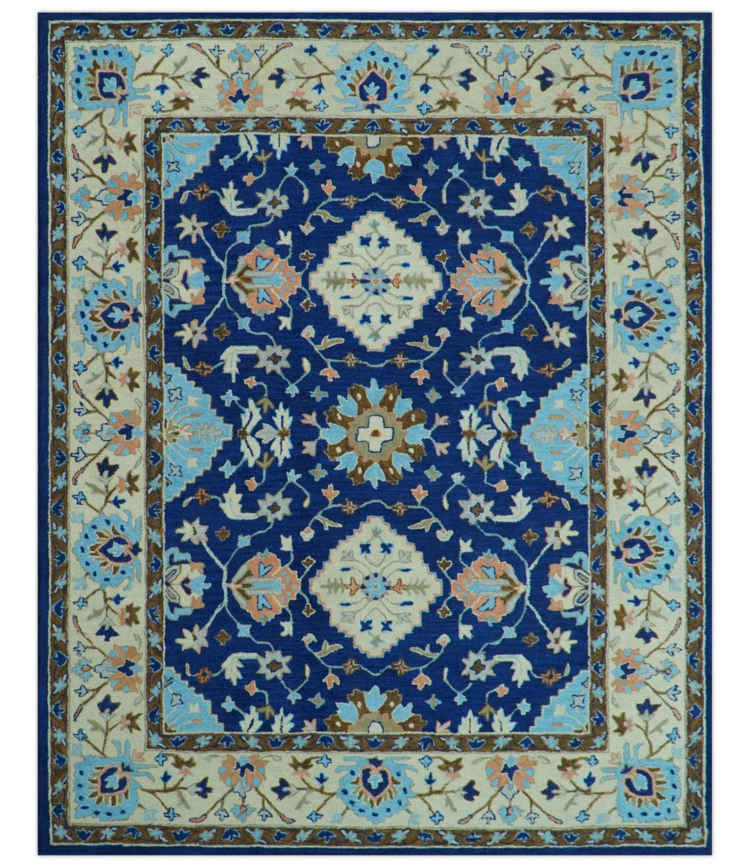 Custom Made Traditional Oriental Design Blue And Beige Hand - Tufted Wool Area Rug - The Rug Decor