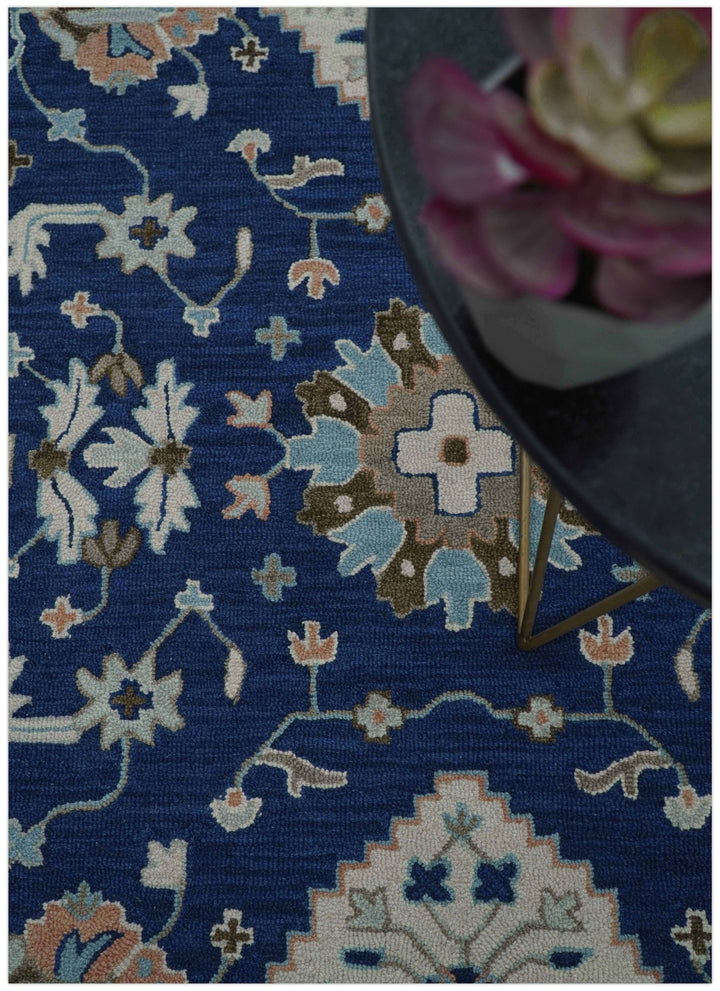 Custom Made Traditional Oriental Design Blue And Beige Hand - Tufted Wool Area Rug - The Rug Decor