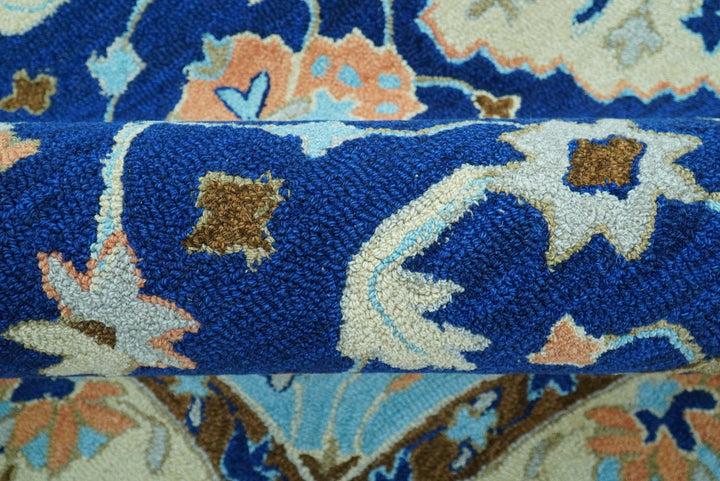 Custom Made Traditional Oriental Design Blue And Beige Hand - Tufted Wool Area Rug - The Rug Decor