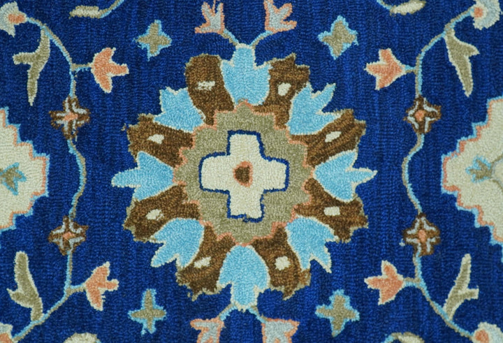 Custom Made Traditional Oriental Design Blue And Beige Hand - Tufted Wool Area Rug - The Rug Decor