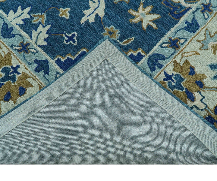 Custom Made Traditional Oriental Design Blue And Beige Hand - Tufted Wool Area Rug - The Rug Decor