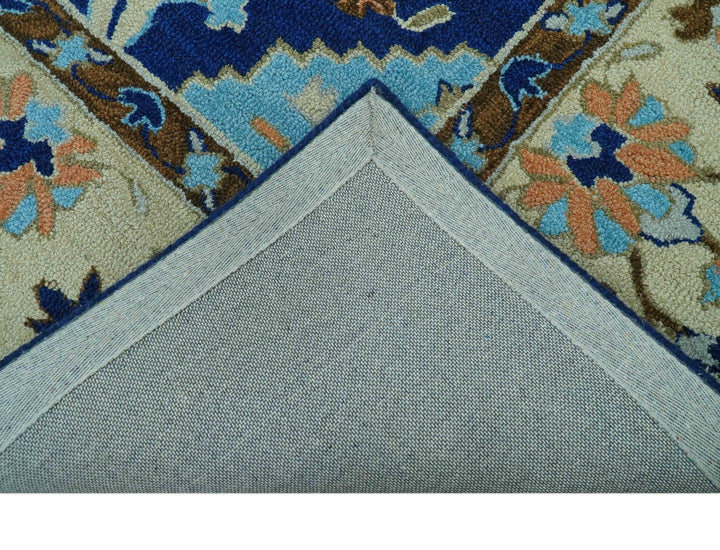 Custom Made Traditional Oriental Design Blue And Beige Hand - Tufted Wool Area Rug - The Rug Decor