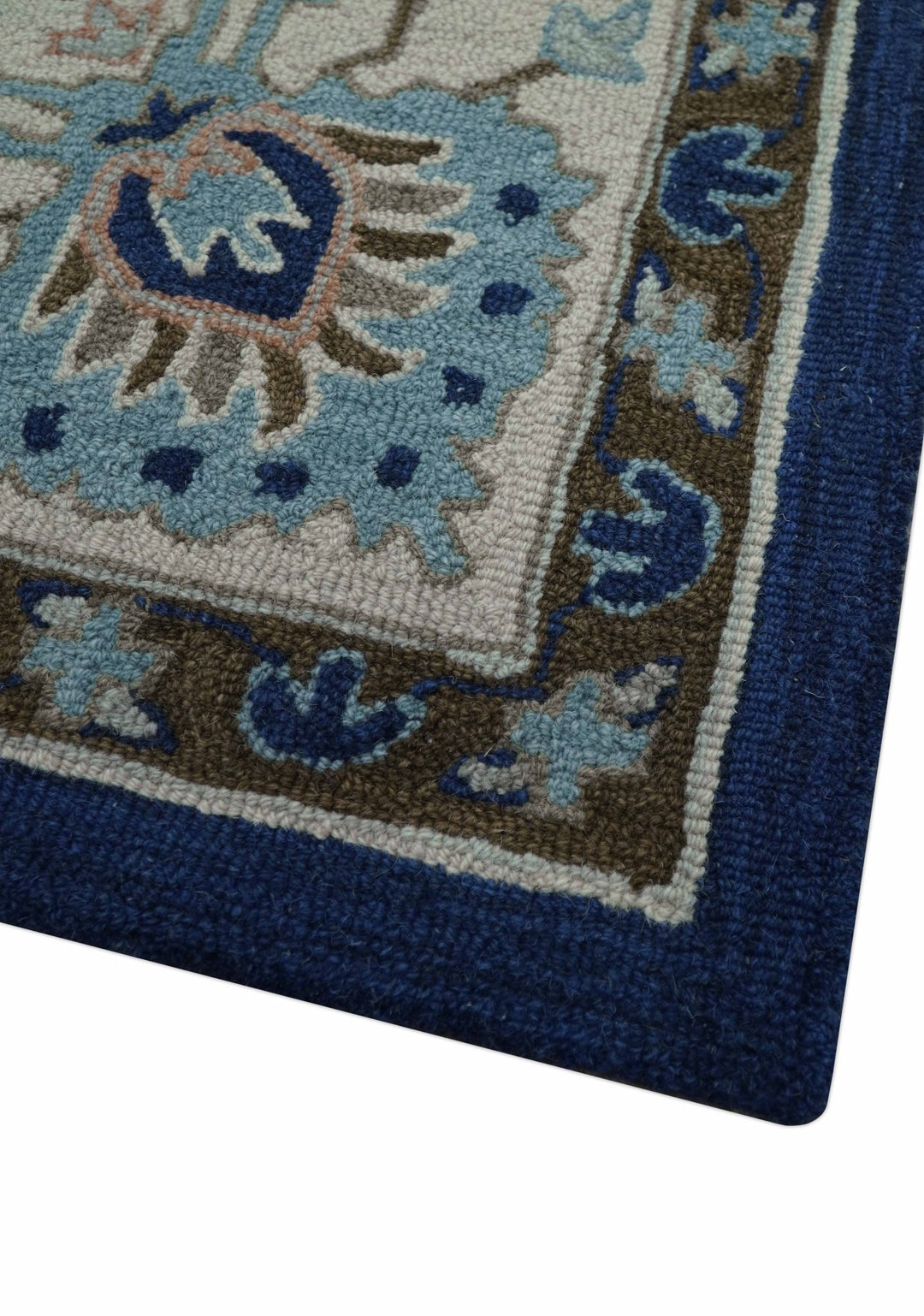Custom Made Traditional Oriental Design Blue And Beige Hand - Tufted Wool Area Rug - The Rug Decor