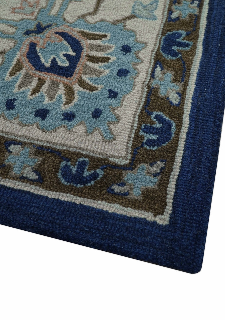 Custom Made Traditional Oriental Design Blue And Beige Hand - Tufted Wool Area Rug - The Rug Decor