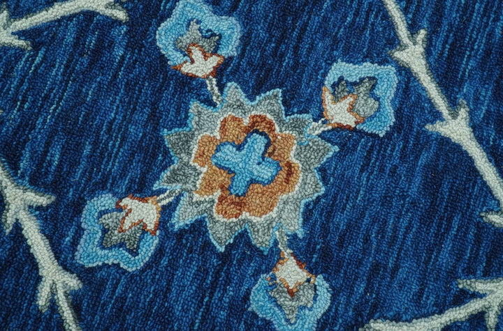 Custom Made Traditional Oriental Design Blue And Beige Hand - Tufted Wool Area Rug - The Rug Decor
