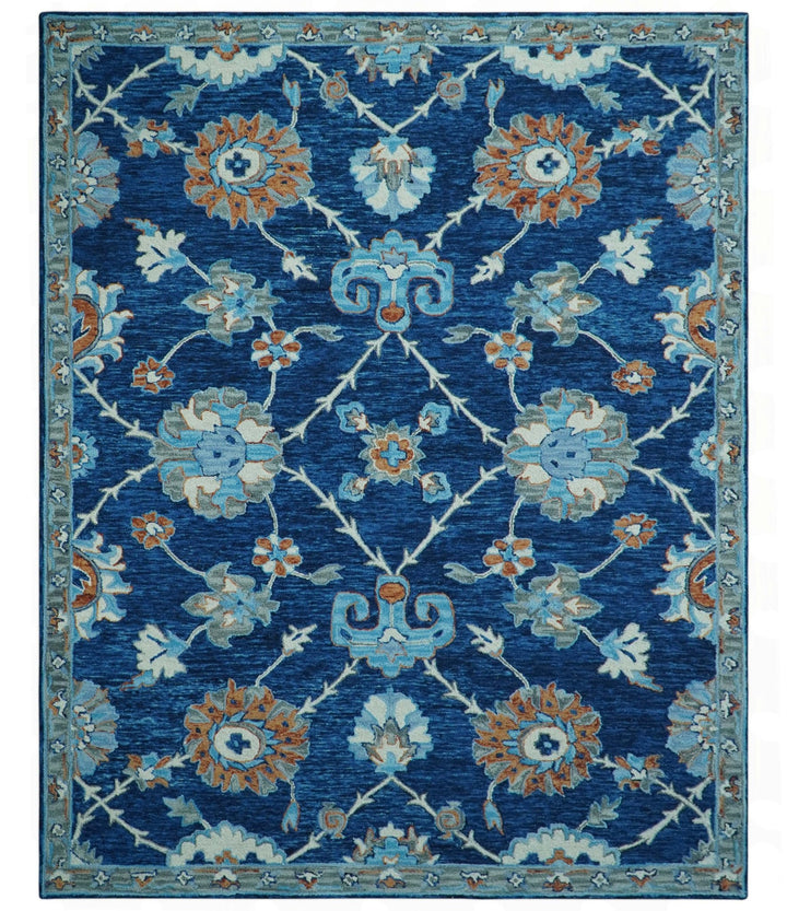 Custom Made Traditional Oriental Design Blue And Beige Hand - Tufted Wool Area Rug - The Rug Decor