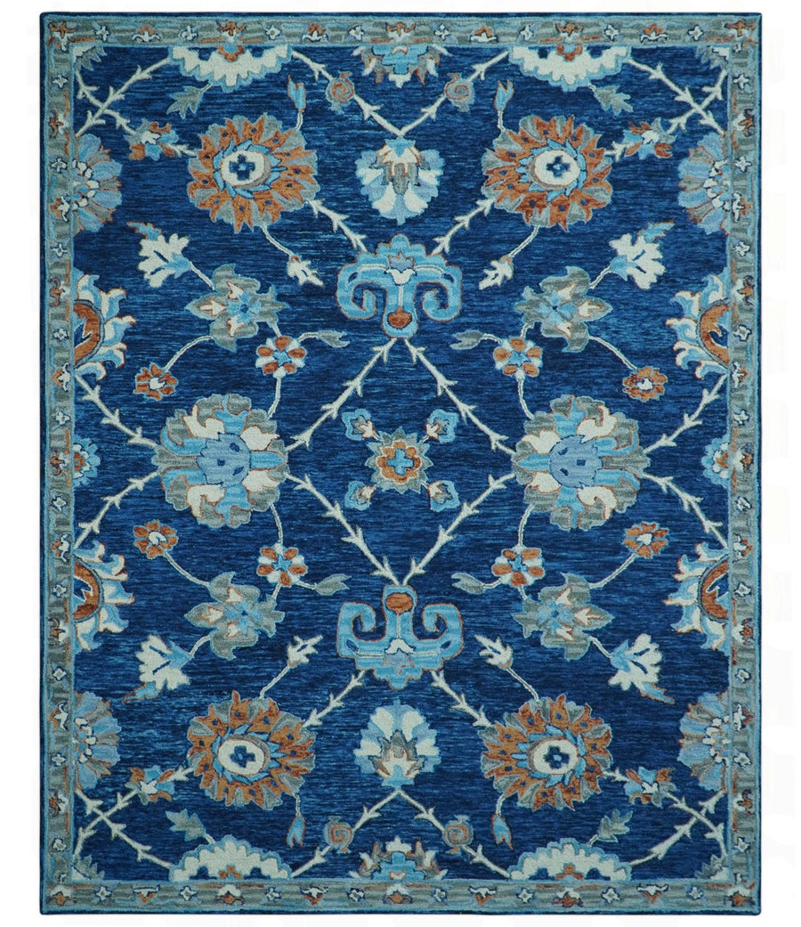 Custom Made Traditional Oriental Design Blue And Beige Hand - Tufted Wool Area Rug - The Rug Decor