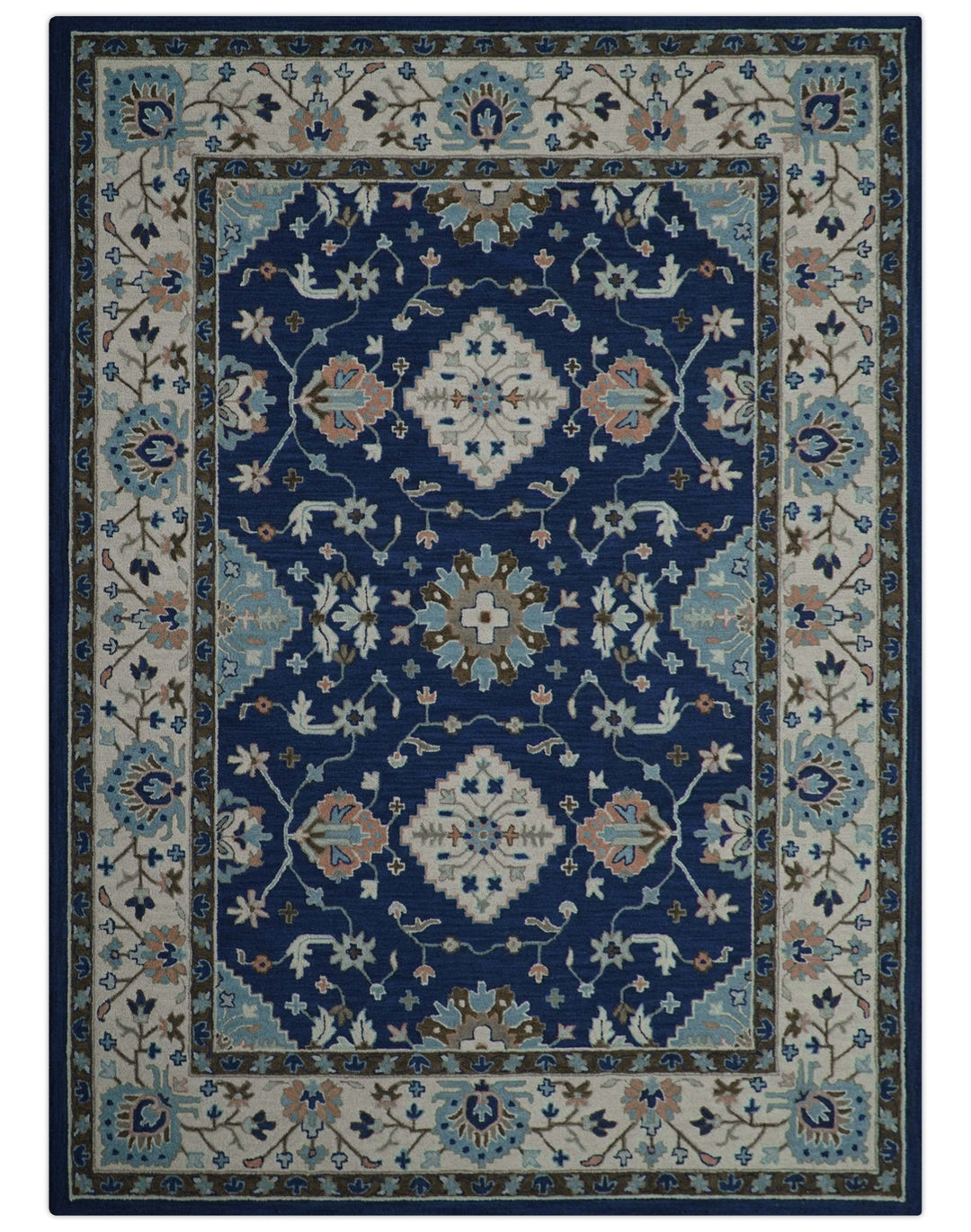 Custom Made Traditional Oriental Design Blue And Beige Hand - Tufted Wool Area Rug - The Rug Decor