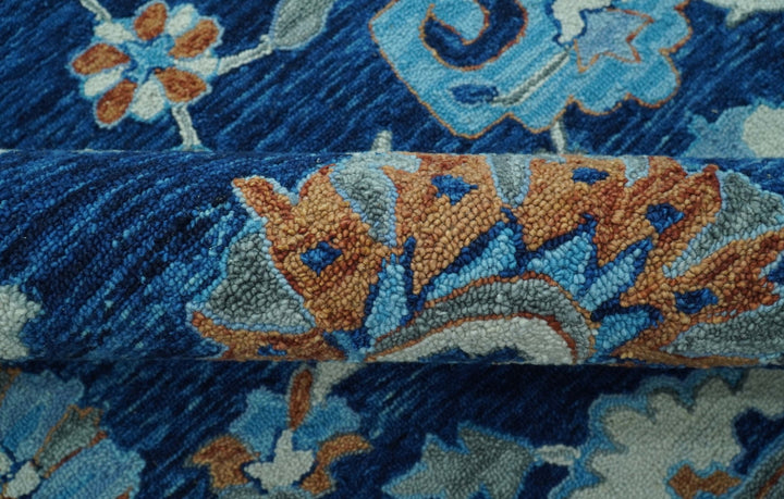 Custom Made Traditional Oriental Design Blue And Beige Hand - Tufted Wool Area Rug - The Rug Decor