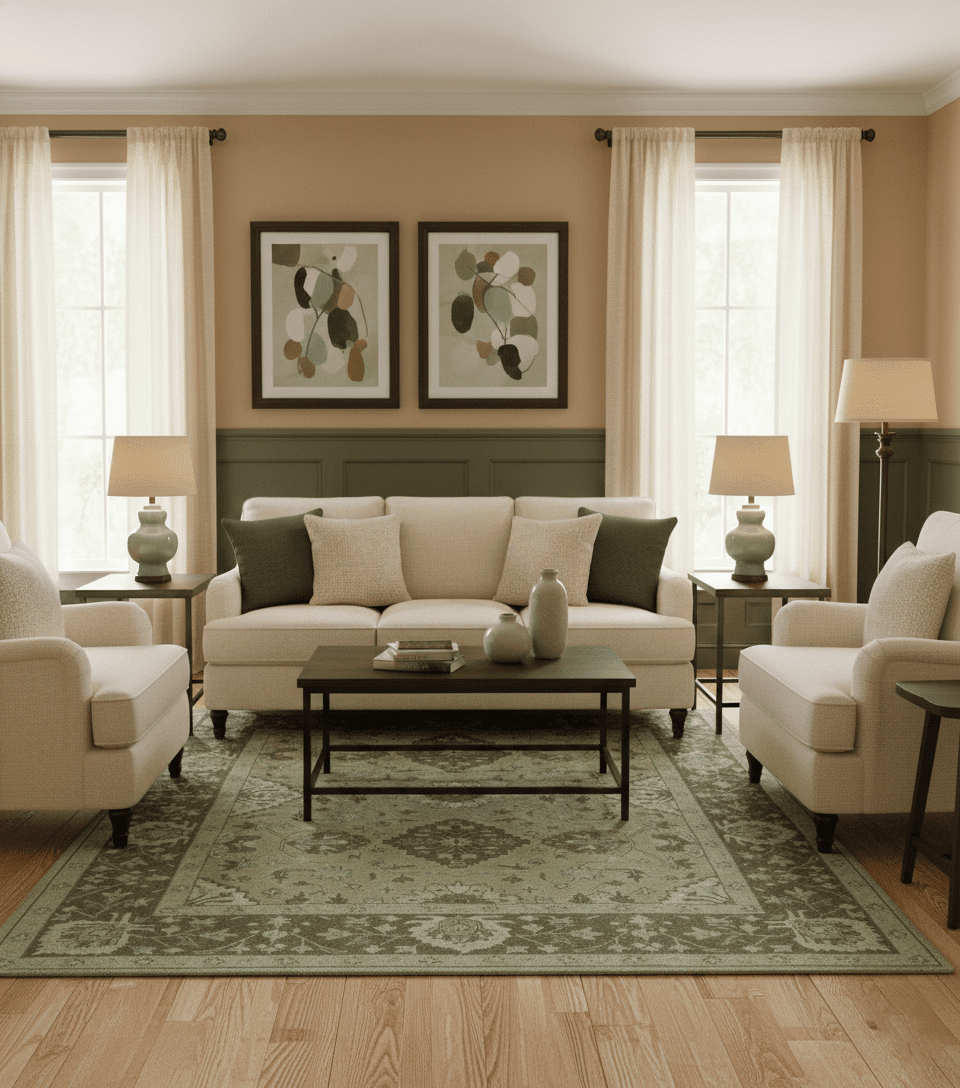 Custom Made Traditional Oriental Design Earthy Beige Hand - Tufted Wool Area Rug - The Rug Decor