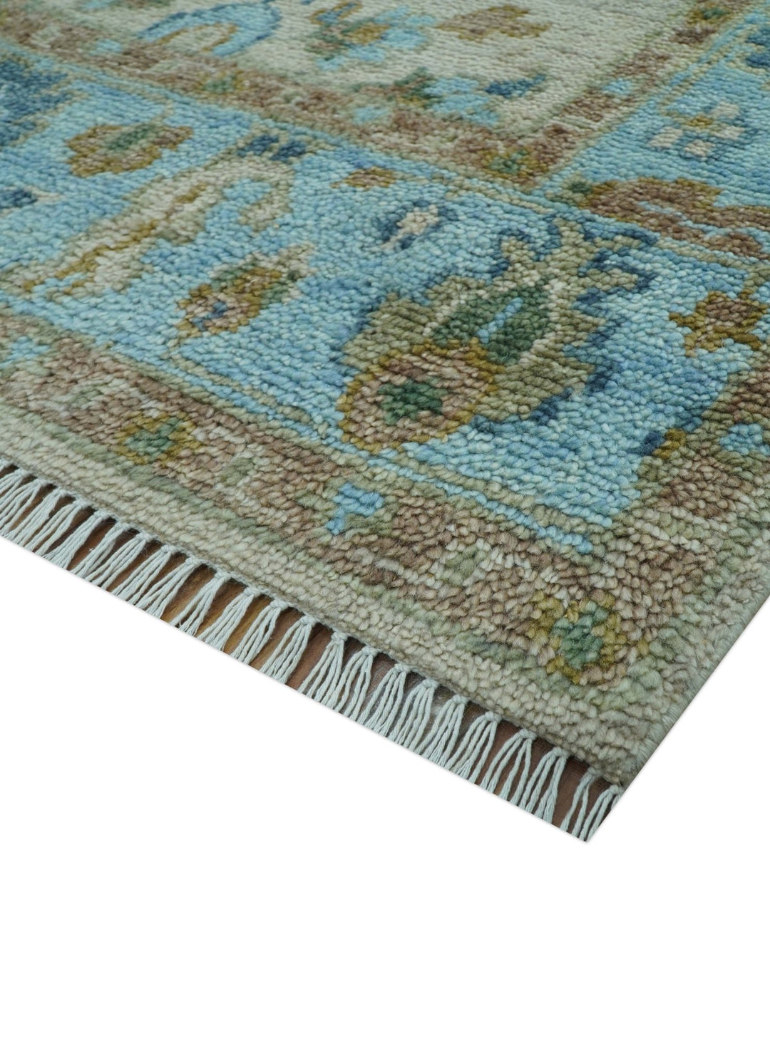 Custom Made Traditional Oriental Design Ivory And Blue Hand knotted Wool Area Rug - The Rug Decor