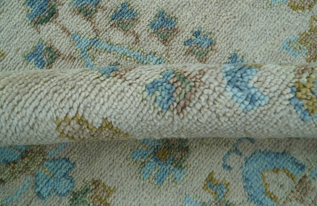 Custom Made Traditional Oriental Design Ivory And Blue Hand knotted Wool Area Rug - The Rug Decor