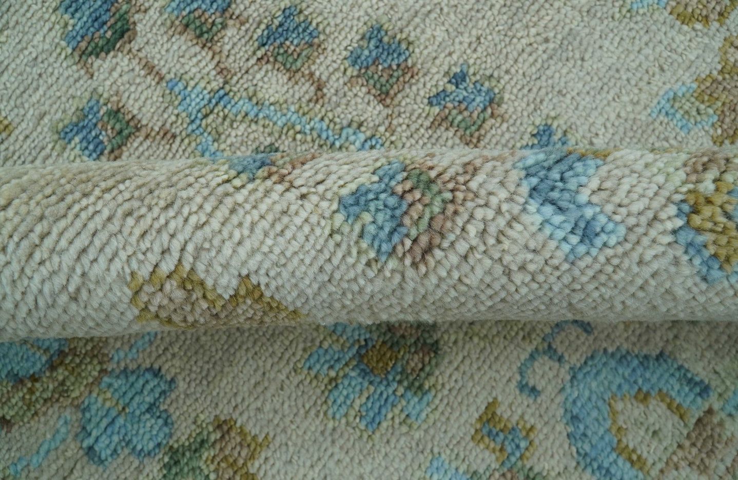 Custom Made Traditional Oriental Design Ivory And Blue Hand knotted Wool Area Rug - The Rug Decor