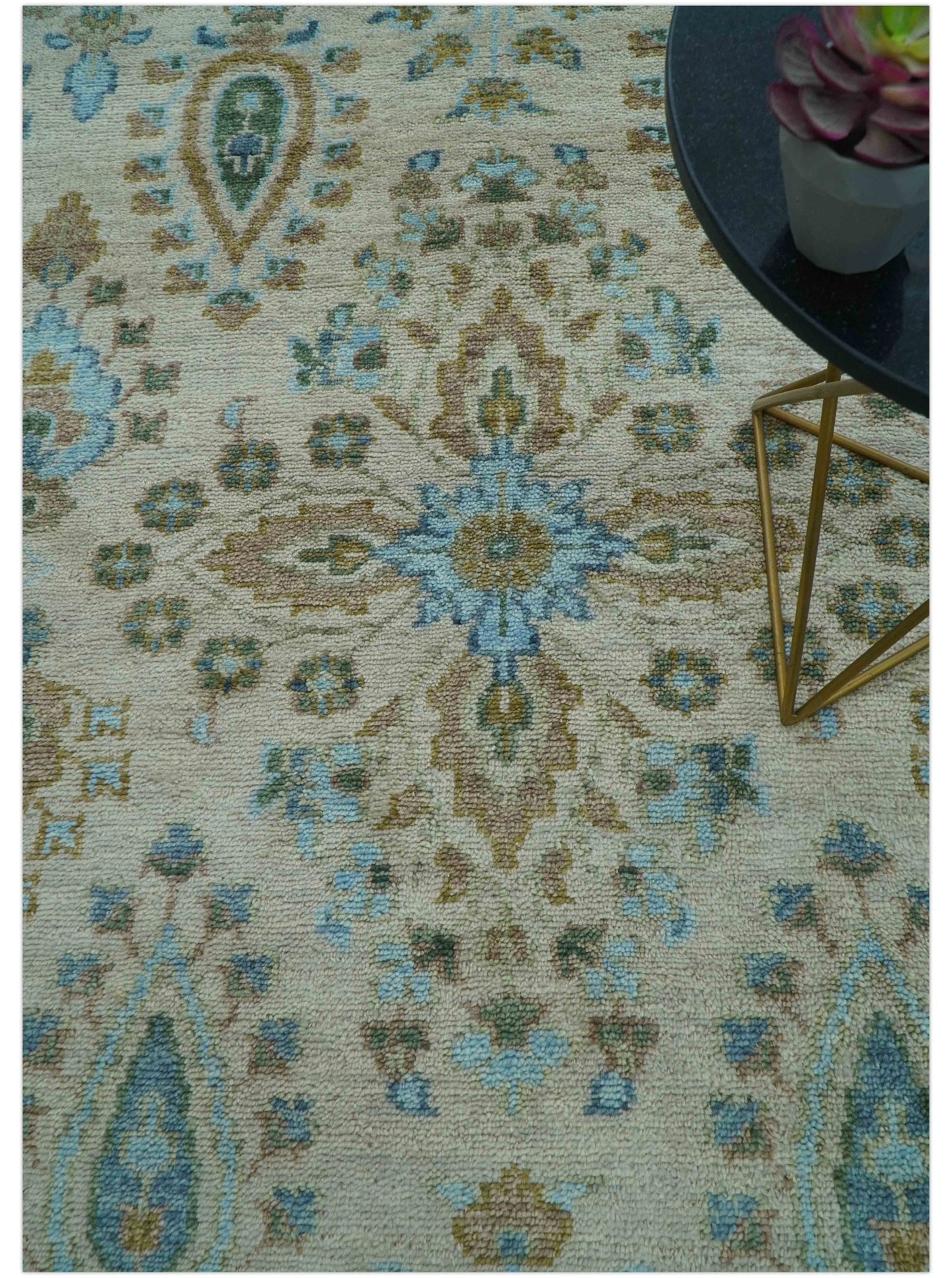 Custom Made Traditional Oriental Design Ivory And Blue Hand knotted Wool Area Rug - The Rug Decor