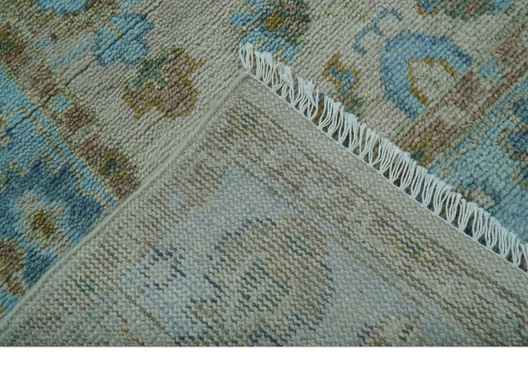 Custom Made Traditional Oriental Design Ivory And Blue Hand knotted Wool Area Rug - The Rug Decor