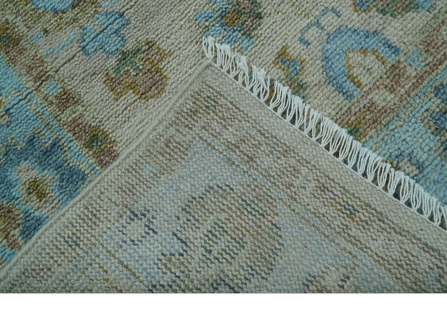 Custom Made Traditional Oriental Design Ivory And Blue Hand knotted Wool Area Rug - The Rug Decor
