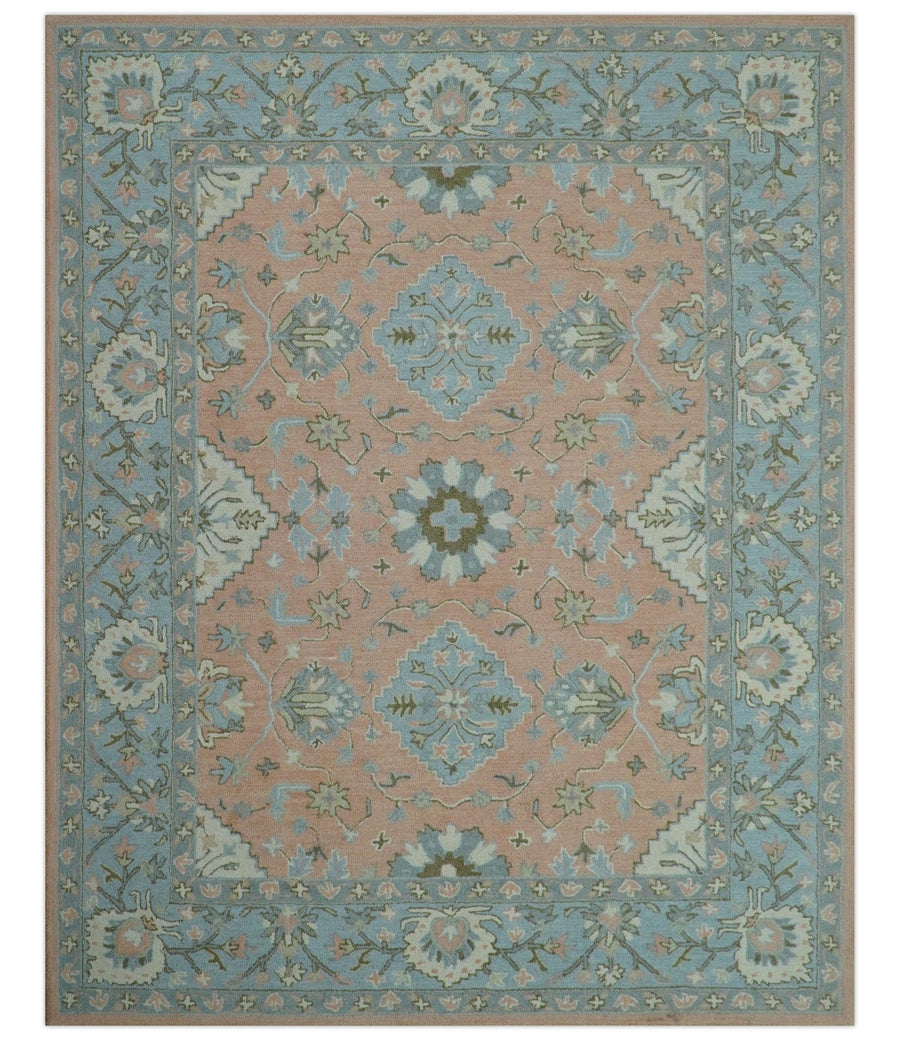 Custom Made Traditional Oriental Design Pink And Blue Hand Tufted Wool Area Rug - The Rug Decor