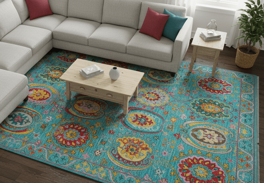 Custom Made Traditional Oriental Design Teal Hand Knotted Wool Area Rug - The Rug Decor