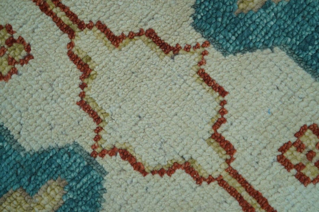 Custom Made Traditional Oriental Oushak Ivory And Blue Hand Knotted Wool Rug - The Rug Decor