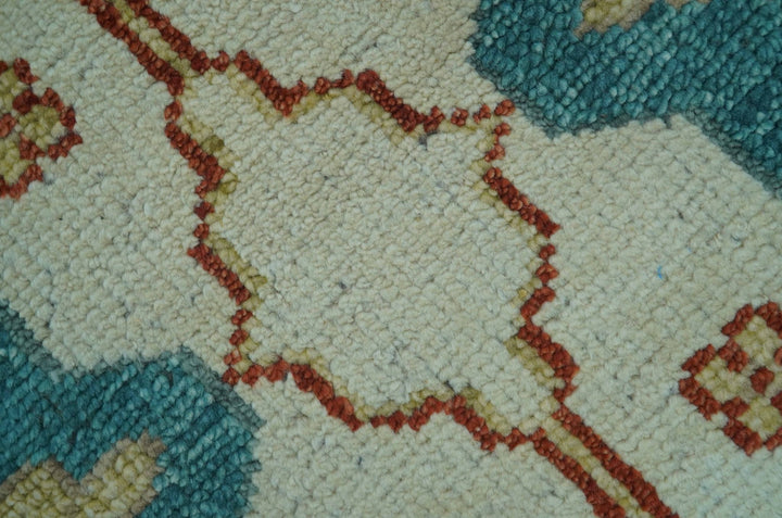 Custom Made Traditional Oriental Oushak Ivory And Blue Hand Knotted Wool Rug - The Rug Decor