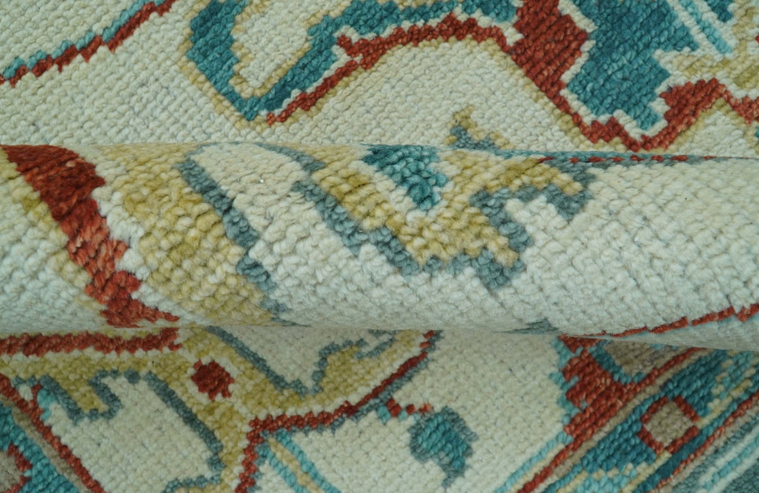 Custom Made Traditional Oriental Oushak Ivory And Blue Hand Knotted Wool Rug - The Rug Decor