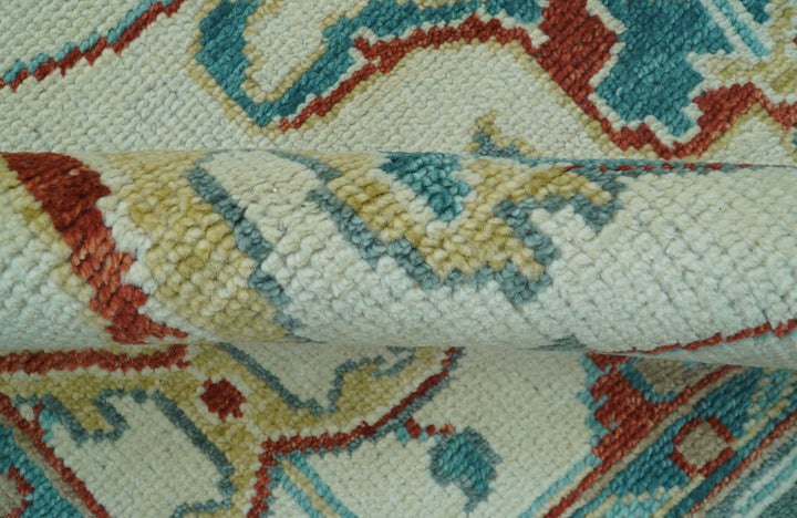 Custom Made Traditional Oriental Oushak Ivory And Blue Hand Knotted Wool Rug - The Rug Decor