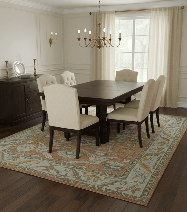 Custom Made Traditional Oriental Rust And Ivory Hand Tufted Wool Area Rug - The Rug Decor