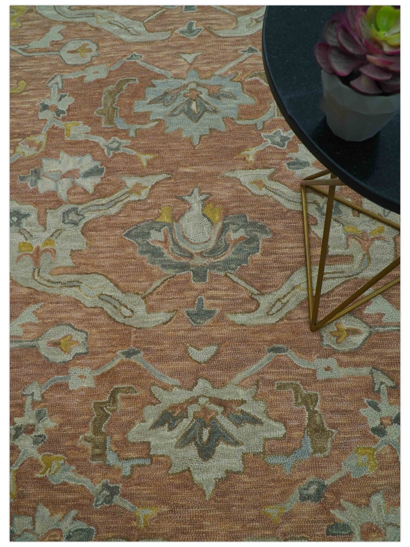 Custom Made Traditional Oriental Rust And Ivory Hand Tufted Wool Area Rug - The Rug Decor