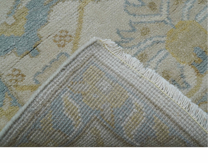 Custom Made Traditional Oushak Beige And Blue Hand Knotted Wool Rug - The Rug Decor
