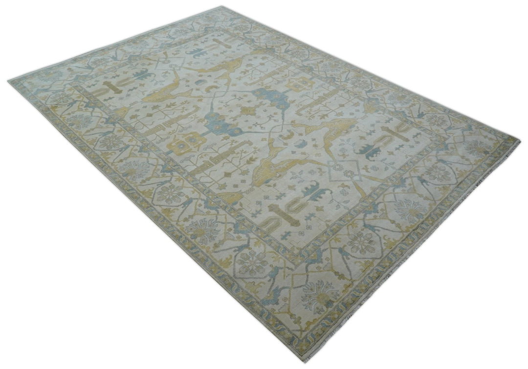 Custom Made Traditional Oushak Beige And Blue Hand Knotted Wool Rug - The Rug Decor