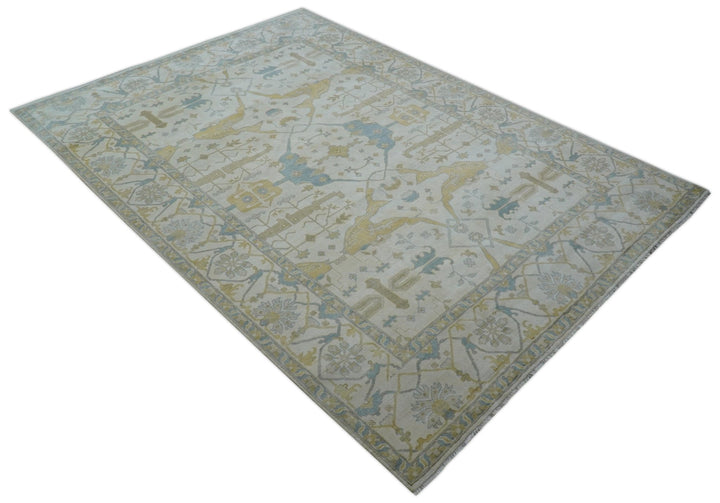 Custom Made Traditional Oushak Beige And Blue Hand Knotted Wool Rug - The Rug Decor