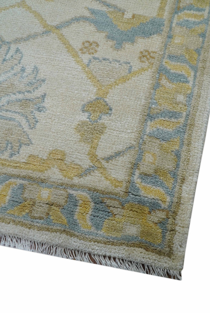 Custom Made Traditional Oushak Beige And Blue Hand Knotted Wool Rug - The Rug Decor