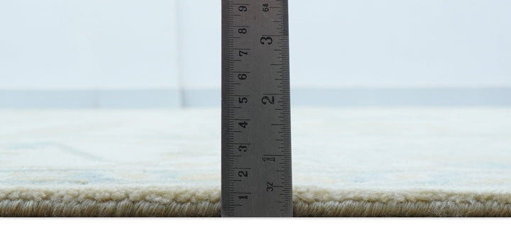 Custom Made Traditional Oushak Beige And Blue Hand Knotted Wool Rug - The Rug Decor