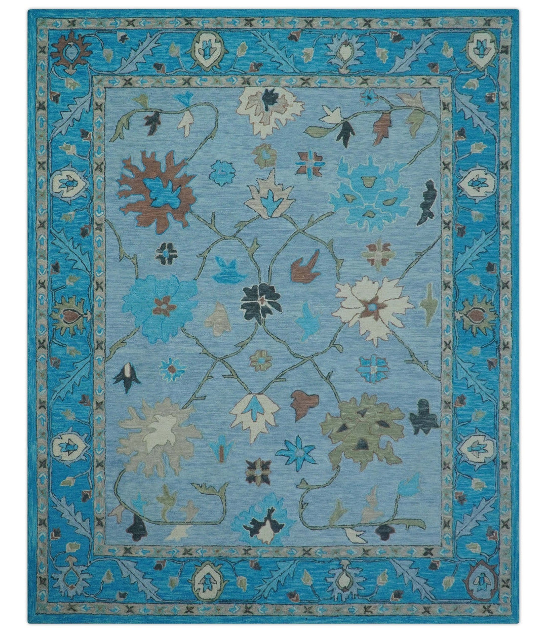 Custom Made Traditional Oushak Blue And Beige Hand Tufted Wool Area Rug - The Rug Decor