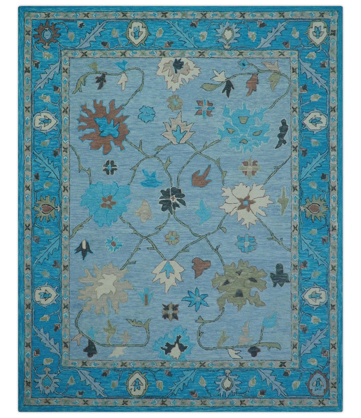 Custom Made Traditional Oushak Blue And Beige Hand Tufted Wool Area Rug - The Rug Decor