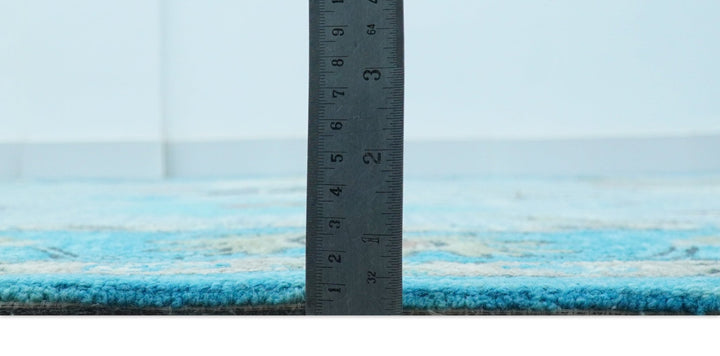 Custom Made Traditional Oushak Blue And Beige Hand Tufted Wool Area Rug - The Rug Decor