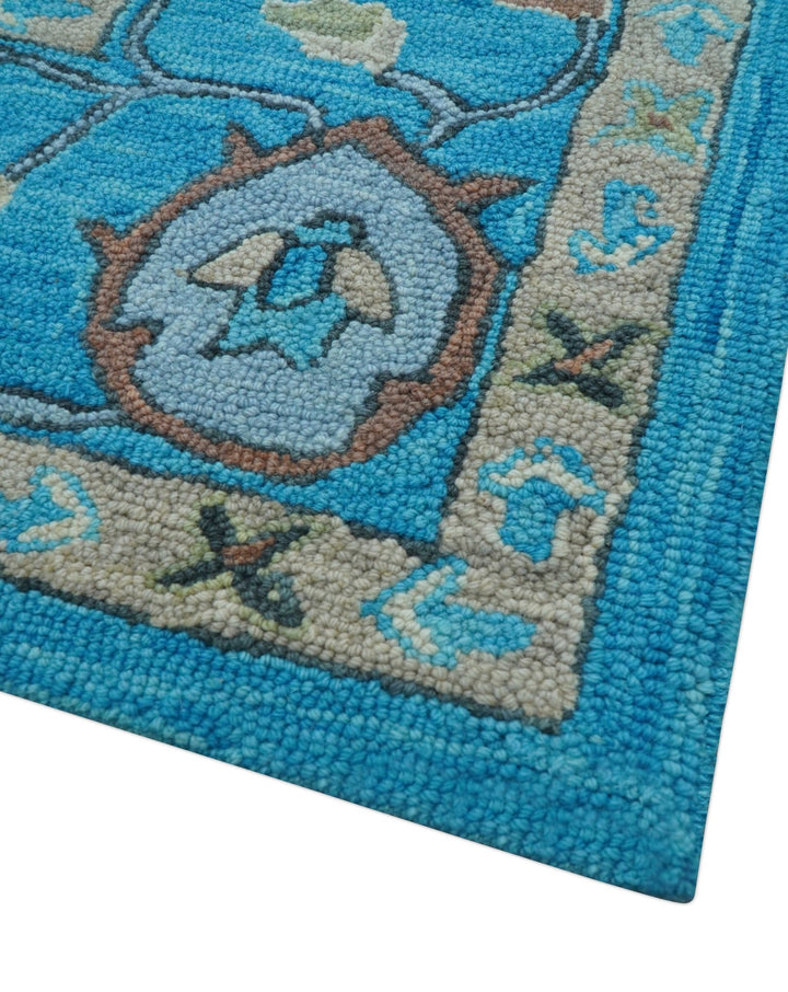 Custom Made Traditional Oushak Blue And Beige Hand Tufted Wool Area Rug - The Rug Decor