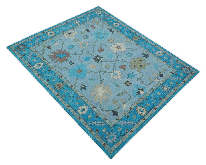 Custom Made Traditional Oushak Blue And Beige Hand Tufted Wool Area Rug - The Rug Decor