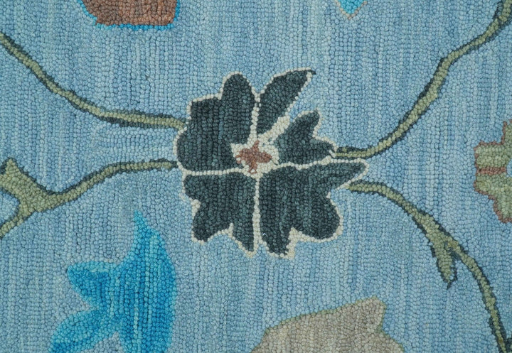 Custom Made Traditional Oushak Blue And Beige Hand Tufted Wool Area Rug - The Rug Decor