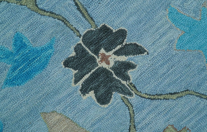 Custom Made Traditional Oushak Blue And Beige Hand Tufted Wool Area Rug - The Rug Decor