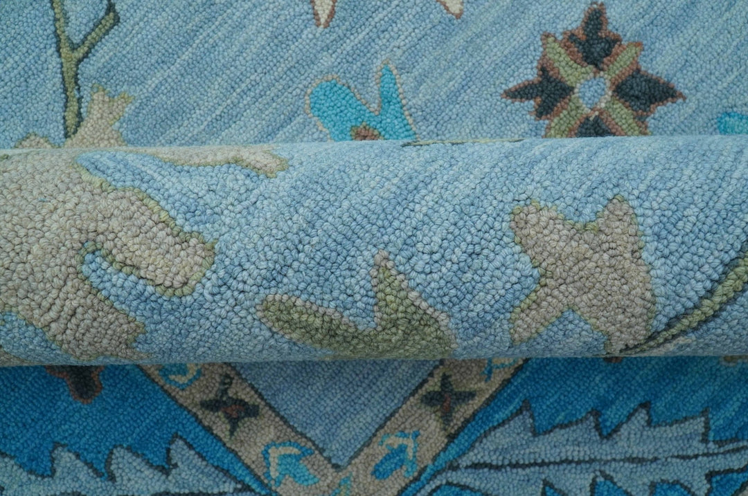 Custom Made Traditional Oushak Blue And Beige Hand Tufted Wool Area Rug - The Rug Decor