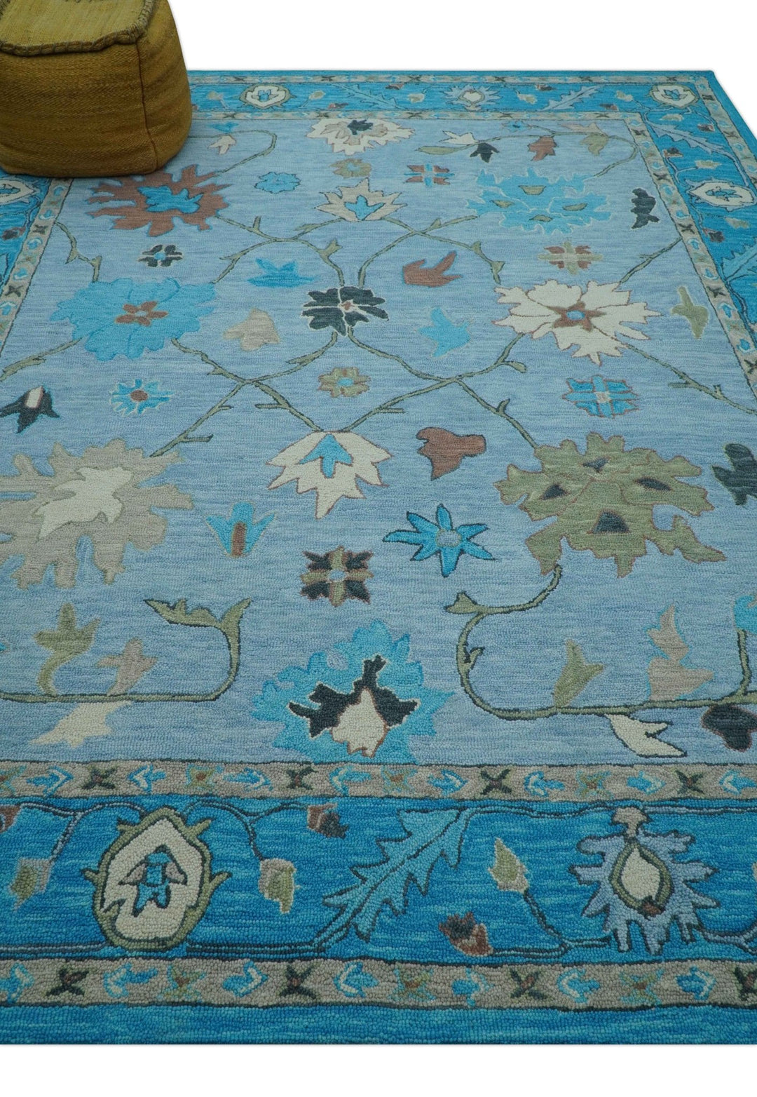 Custom Made Traditional Oushak Blue And Beige Hand Tufted Wool Area Rug - The Rug Decor
