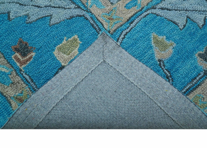 Custom Made Traditional Oushak Blue And Beige Hand Tufted Wool Area Rug - The Rug Decor