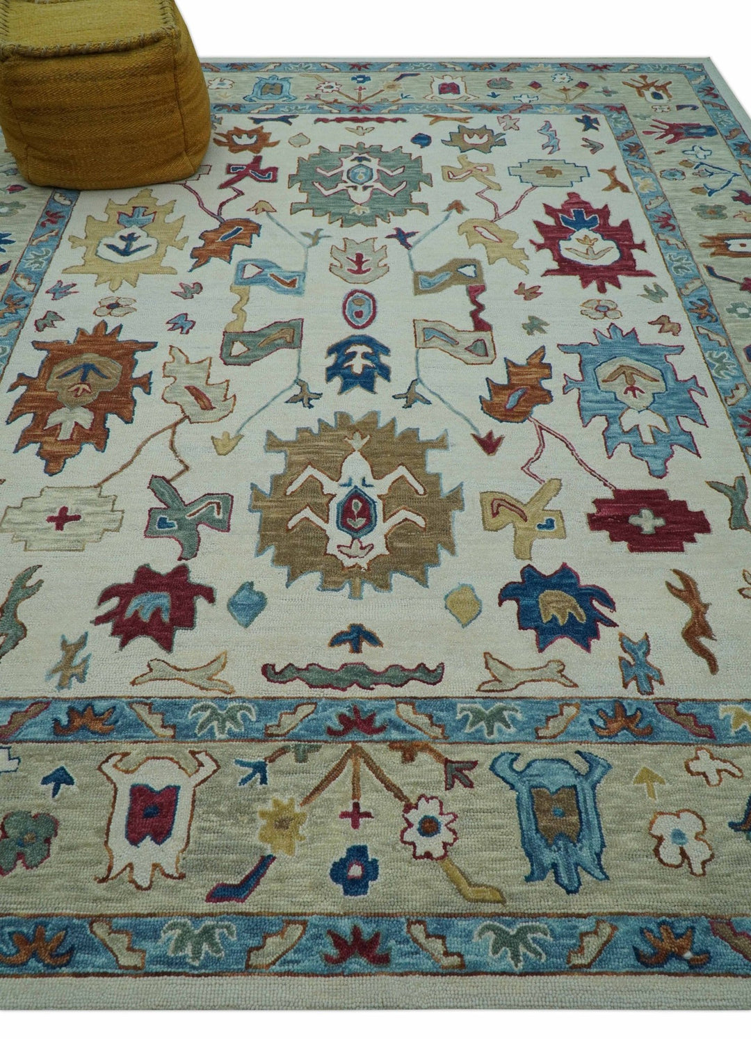 Custom Made Traditional Oushak Blue And Beige Hand Tufted Wool Rug - The Rug Decor