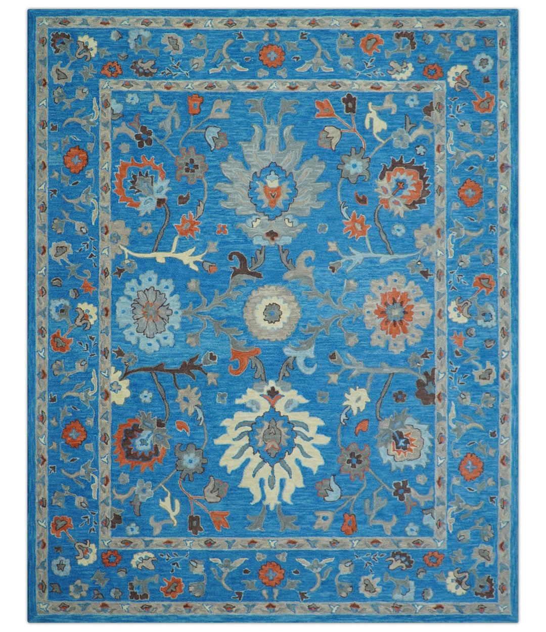 Custom Made Traditional Oushak Blue And Beige Hand Tufted Wool Rug - The Rug Decor