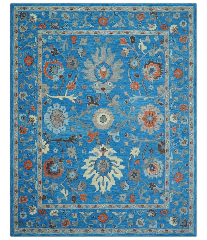 Custom Made Traditional Oushak Blue And Beige Hand Tufted Wool Rug - The Rug Decor