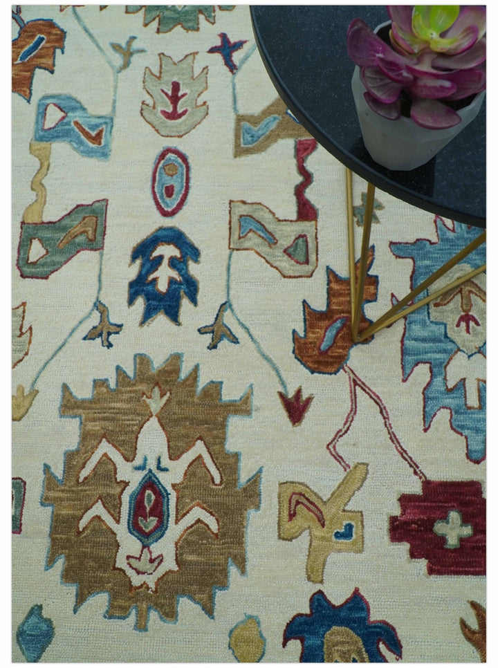 Custom Made Traditional Oushak Blue And Beige Hand Tufted Wool Rug - The Rug Decor