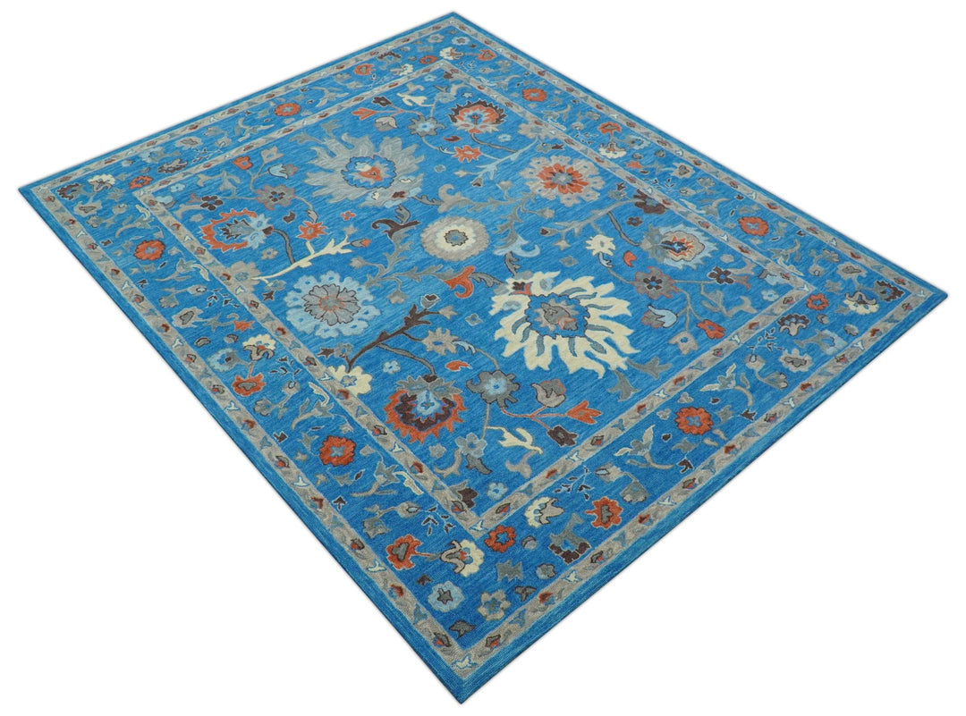 Custom Made Traditional Oushak Blue And Beige Hand Tufted Wool Rug - The Rug Decor