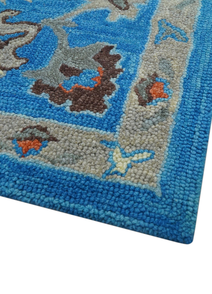 Custom Made Traditional Oushak Blue And Beige Hand Tufted Wool Rug - The Rug Decor